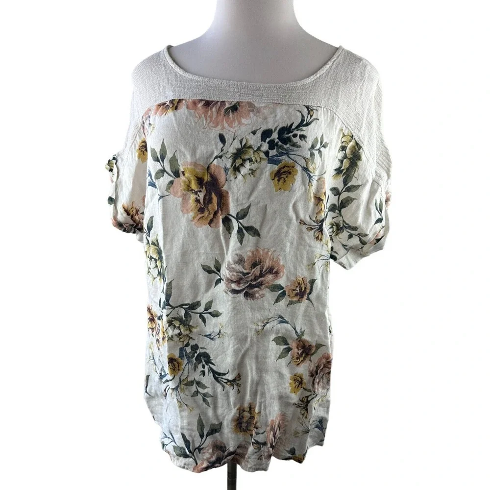 ✨2/$20 Lungo L'arno Cap Sleeve Linen Top Italy Lagonlook Floral Plus Size 1X - Picture 2 of 7